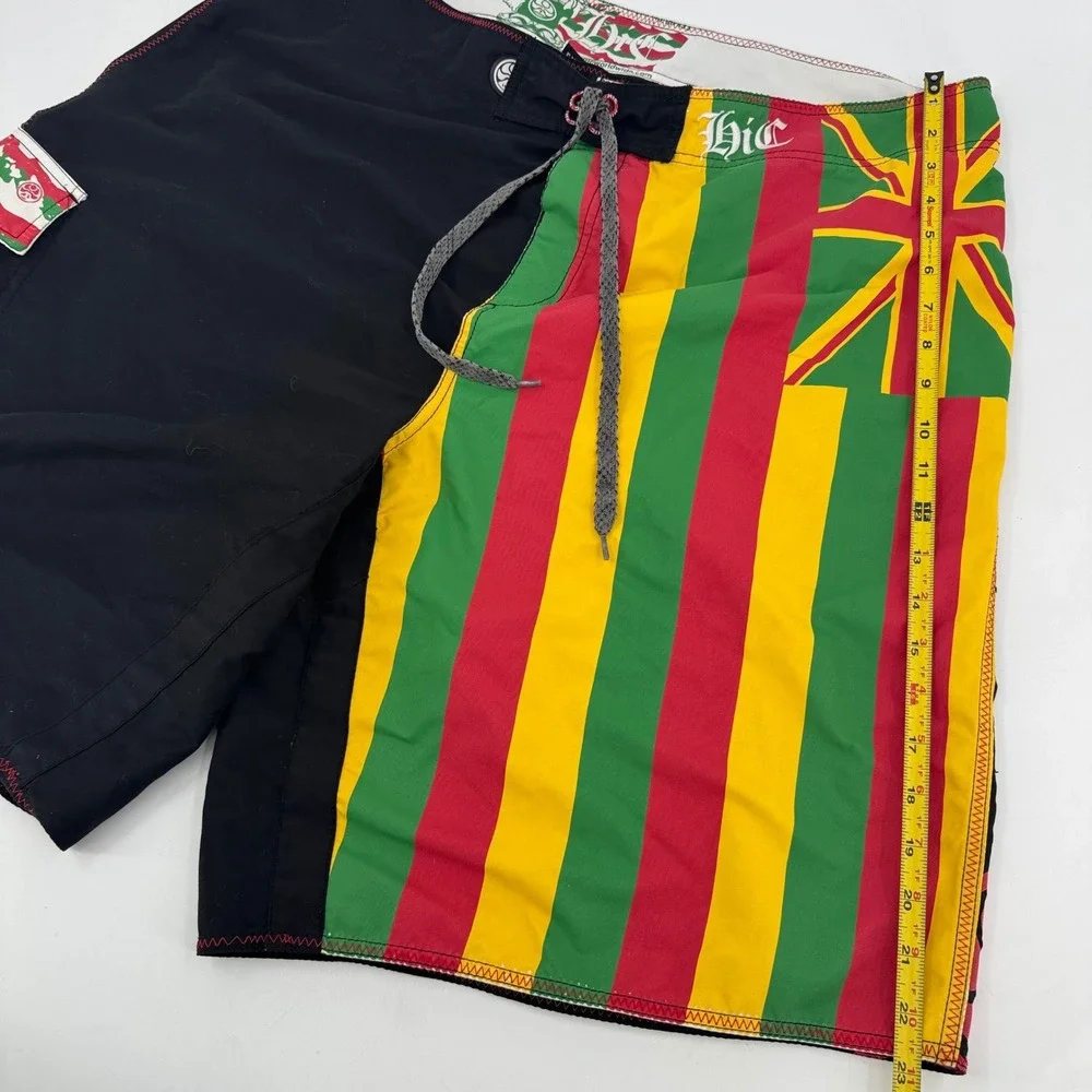 HIC Hawaiian Island Creations Board Shorts Mens 42 Rasta Stripe Hawaii Flag